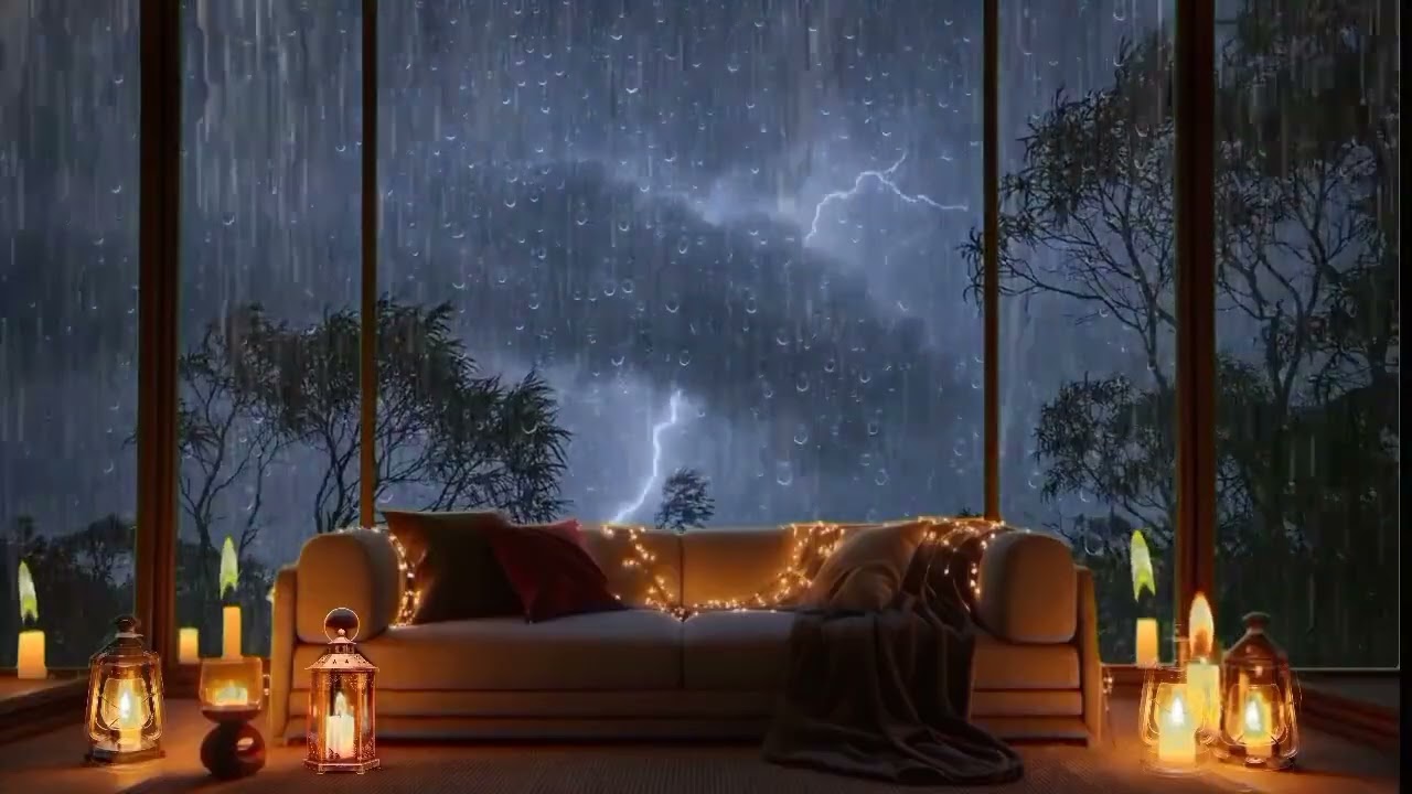 Rain and Rolling Thunder | Cozy Cabin Night Indoors | rain sounds for sleep USA