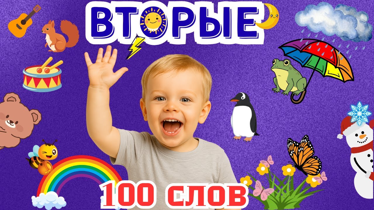 Первые 100 слов для детей 1-3 года. Часть 2. Учим слова. Развивающее видео для детей.
