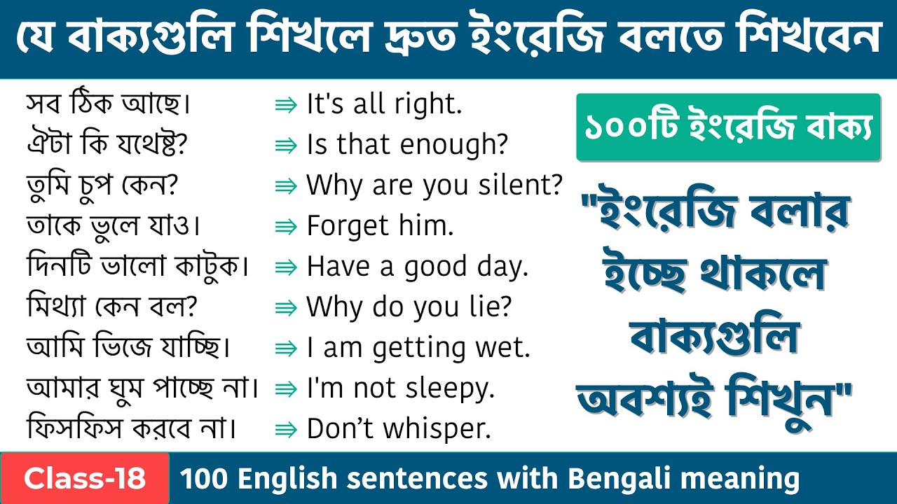 100 Basic Spoken English Sentences | দ্রুত ইংরেজি বলতে ১০০টি বাক্য | Spoken English Class in Bengali