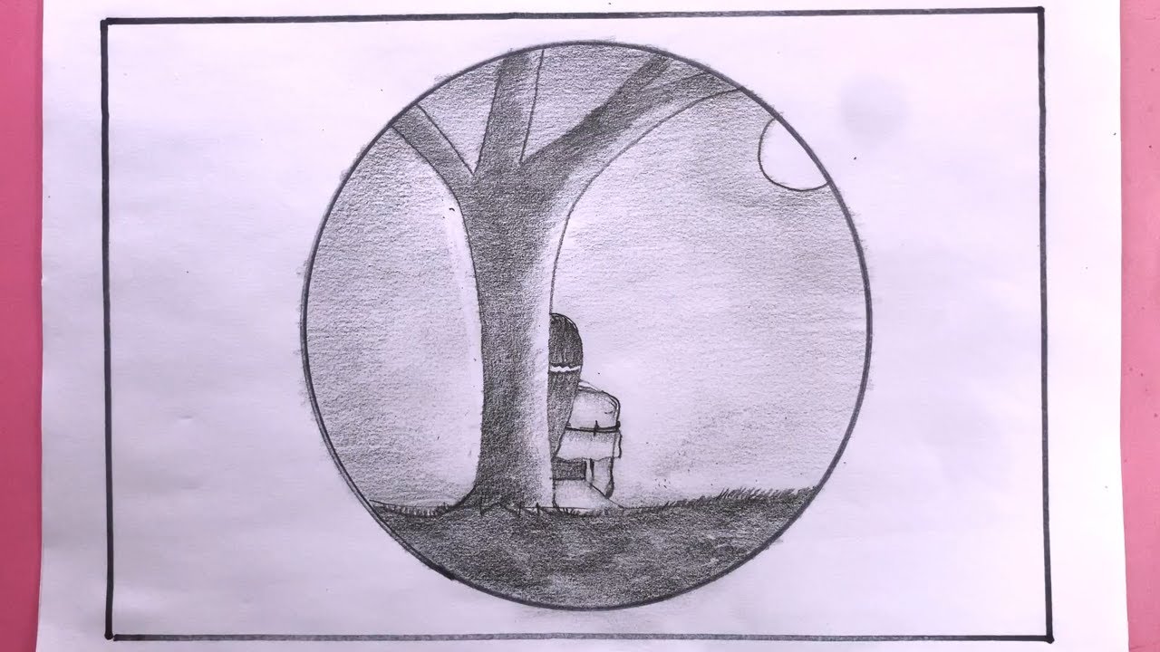 Easy  Pencil Drawing Ideas/How To Draw Girl Backside With Landscape/Girl Backside Drawing