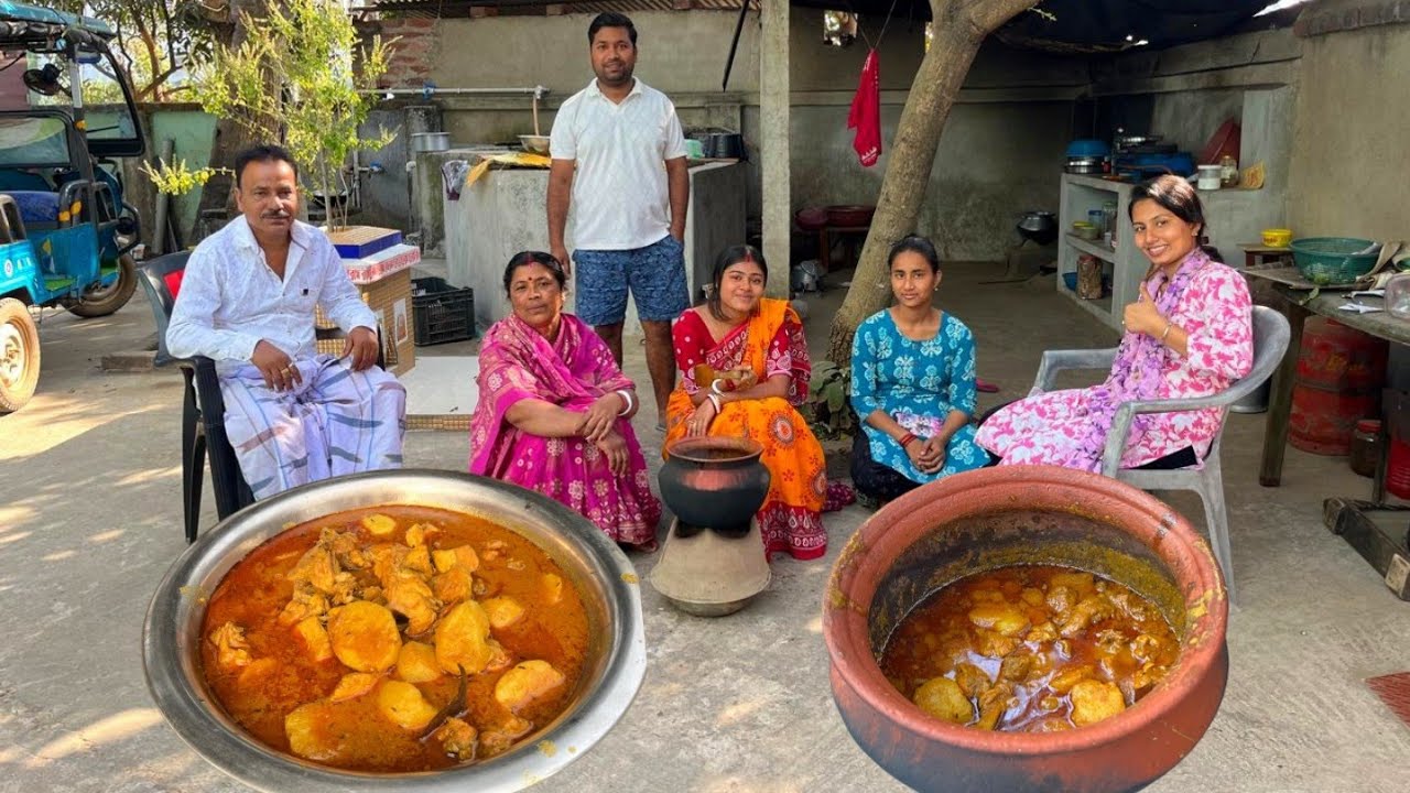 মাটির হাঁড়িতে মাংস রান্না করে পরিবারের সবাই মিলে আনন্দ করে খেলাম |