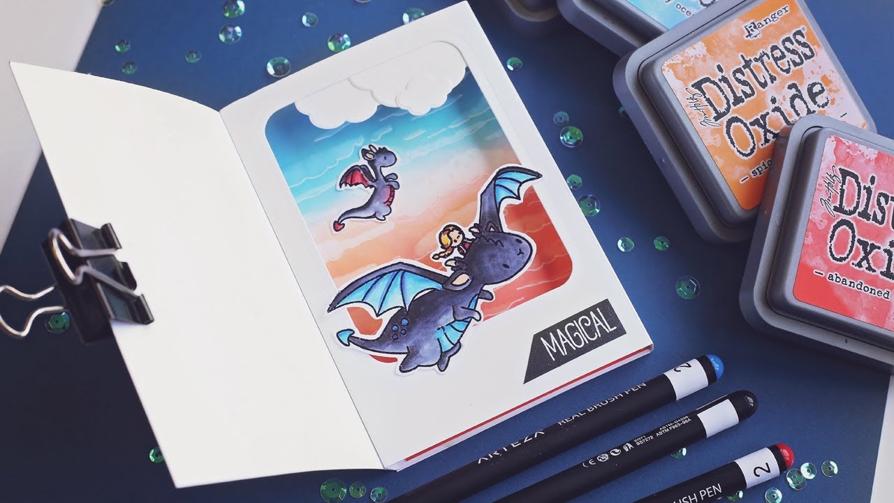 Mama Elephant Dragons - Shadow Box Card
