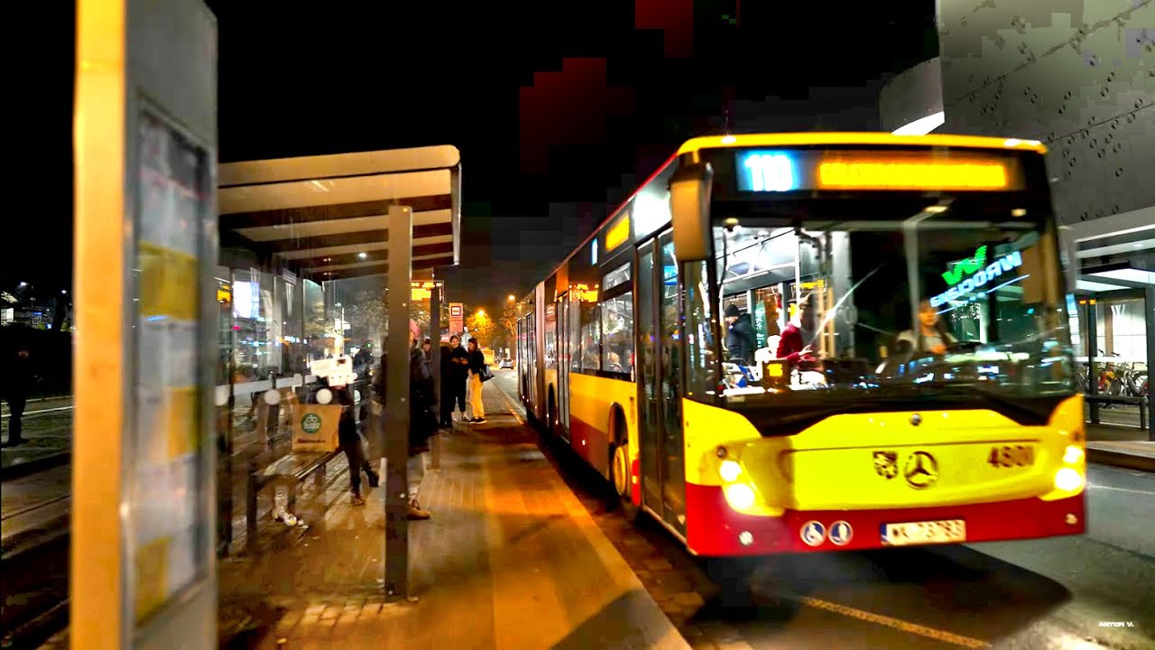 Poland, Wrocław, bus 110 night ride from Dworzec Autobusowy to Galeria Dominikańska
