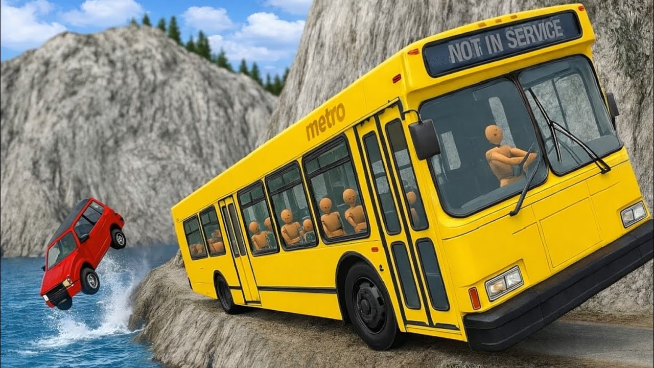 BeamNG.drive | School Bus on Dangerous Cliff Roads | 😱 Extreme Crash Test |#98