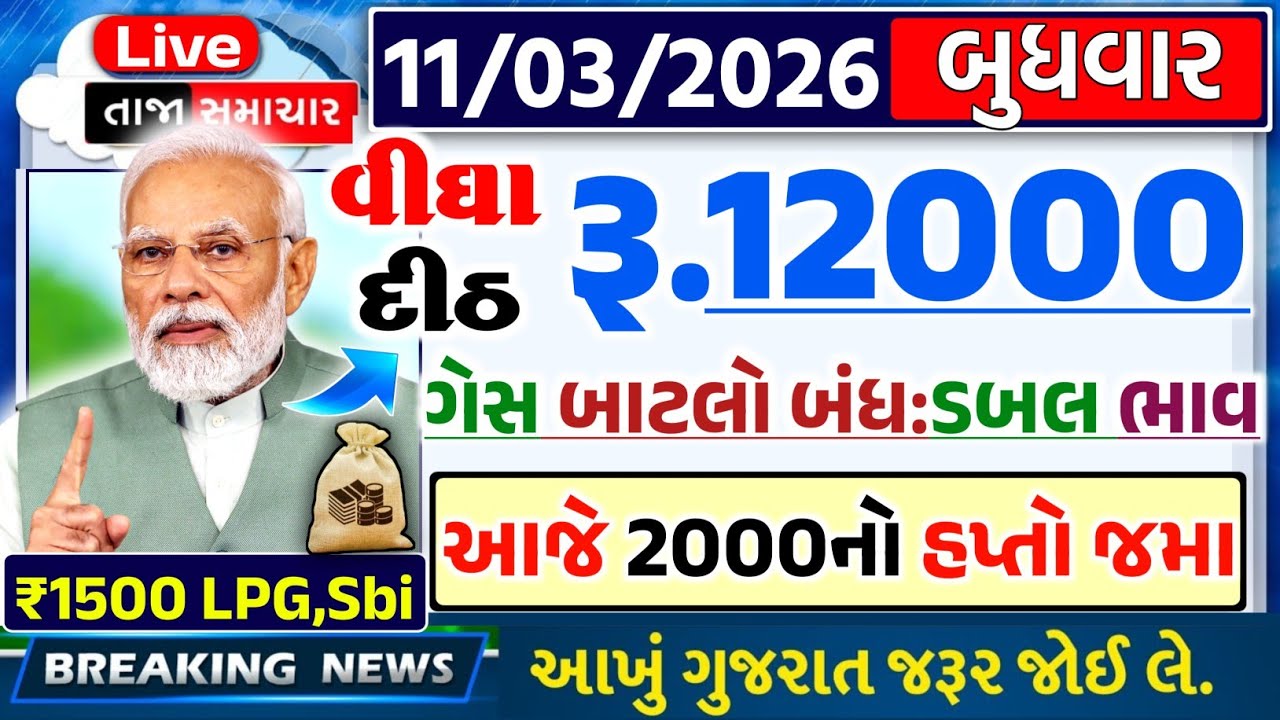 આજના મોટા ખેડૂત સમાચાર 🔥 ₹2000 હપ્તો | નવી યોજના | દેવુંમાફ લોન | 12000 સહાય | આગાહી #khedutsamachar