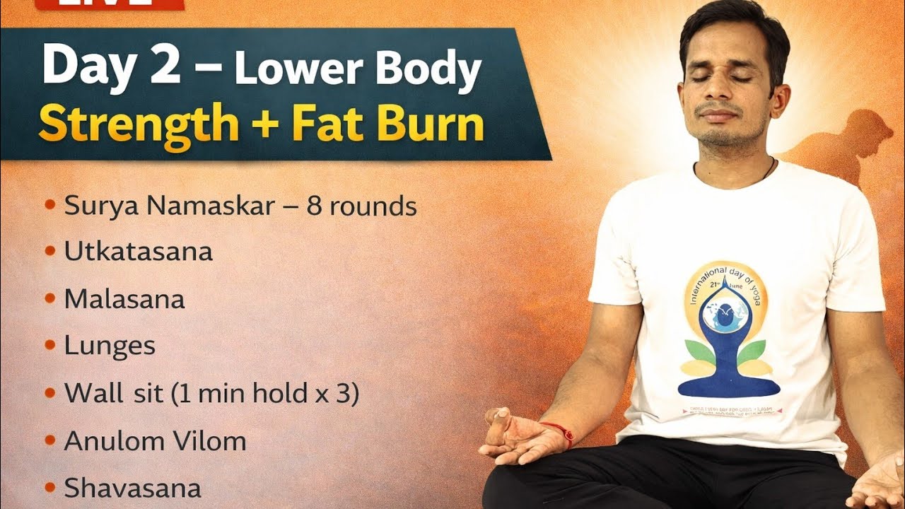🔴Live Yoga Day 2- Lover Body Strength+Fat Burn #damodarbohra #liveyoga #yoga #dailylive #health