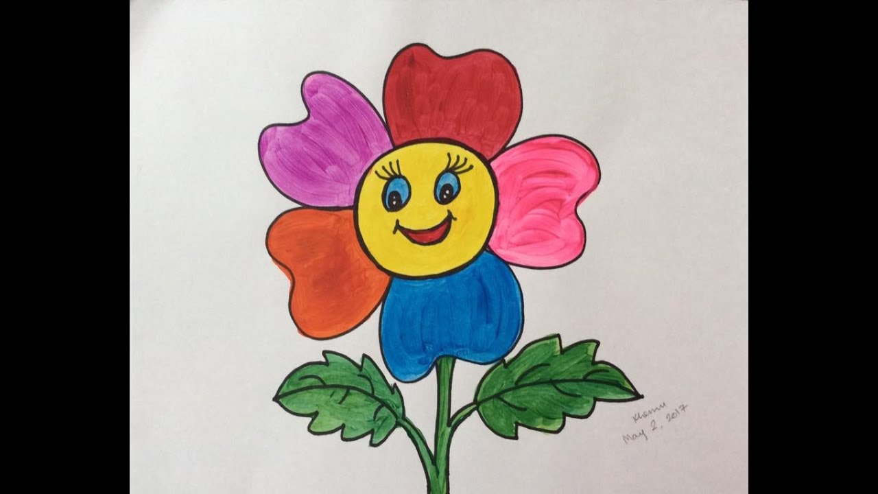 Drawing And Coloring Smiley Flowers