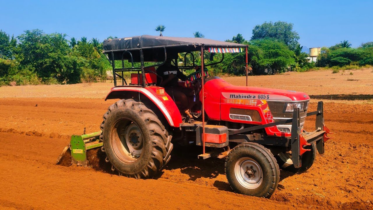 Mahindra arjun novo 605 di tractor goes to 42 blade rotavator performance in solam farmland 