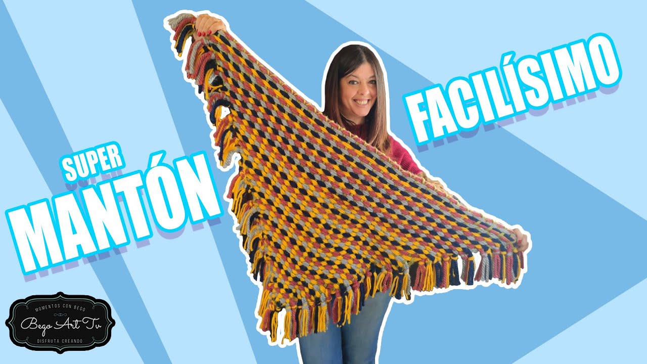 🧶Como hacer un Mantón o Chal de Lana con cartón Super Fácil🧵 By Bego Art
