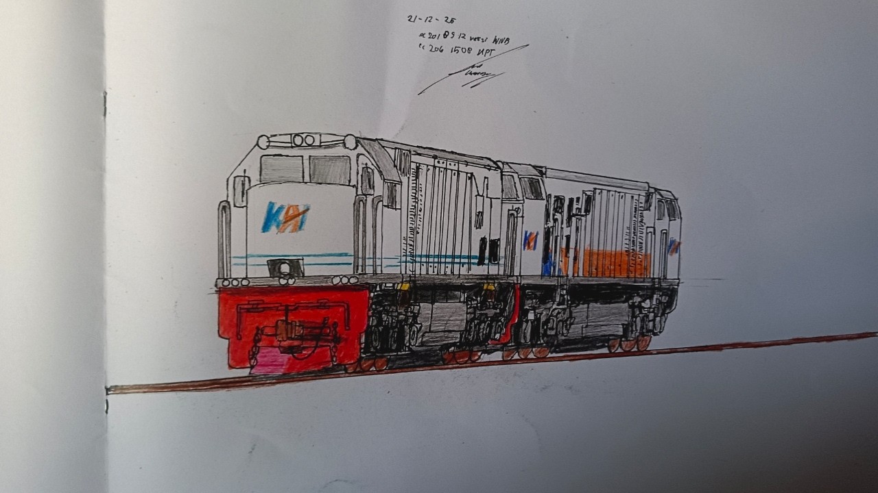 Mencoba gambar lokomotif CC 201 89 12 SDT & CC 206 15 08 KPT DT || menggambar kereta api Indonesia