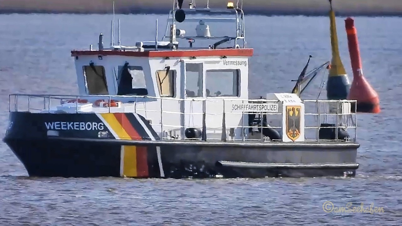 Peilfahrt Vermessungsschiff WEEKEBORG neu ENI 05043710 new survey ship echo sounding Emden BJ 2025