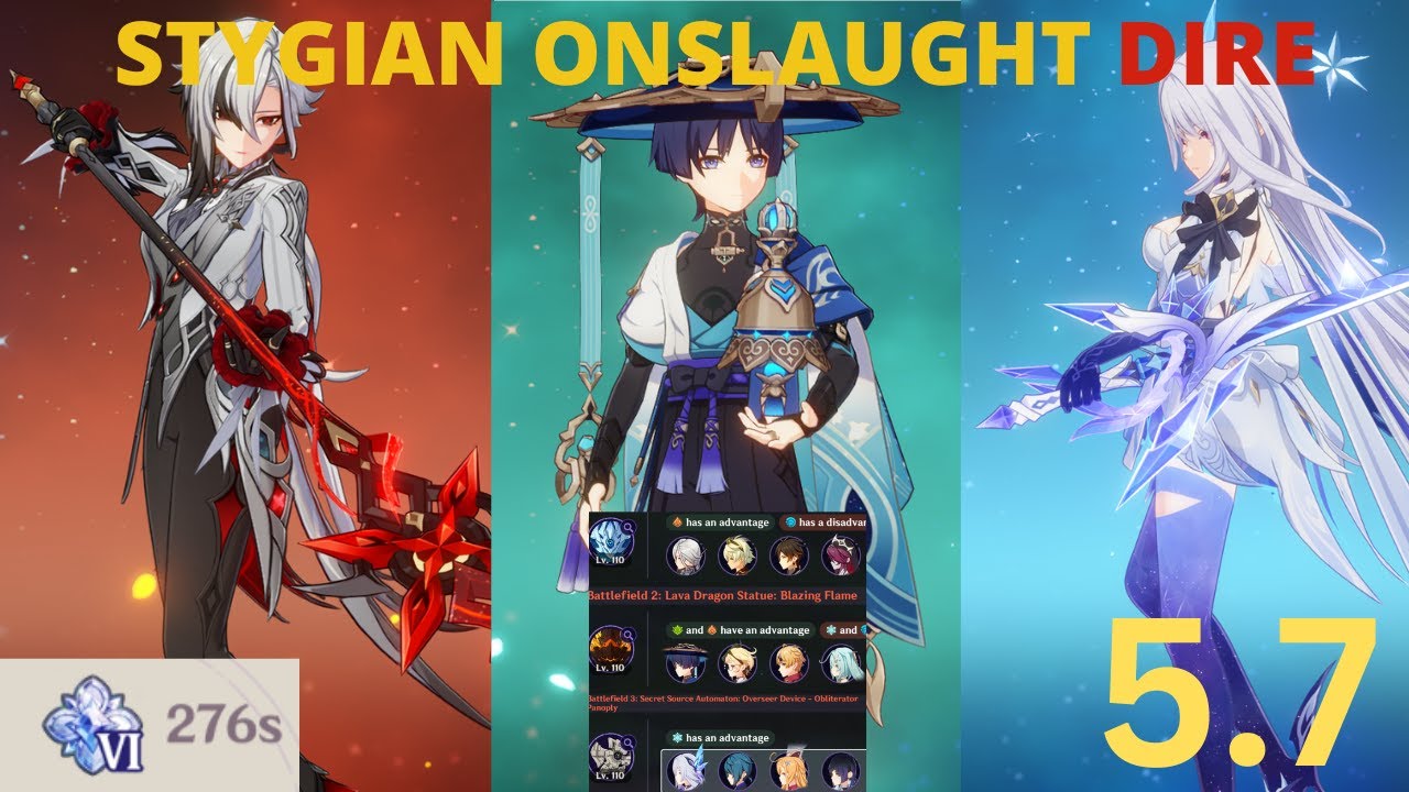 Arlecchino, Wanderer, and Skirk clear Stygian Onslaught (Dire) 5.7 [Genshin Impact]