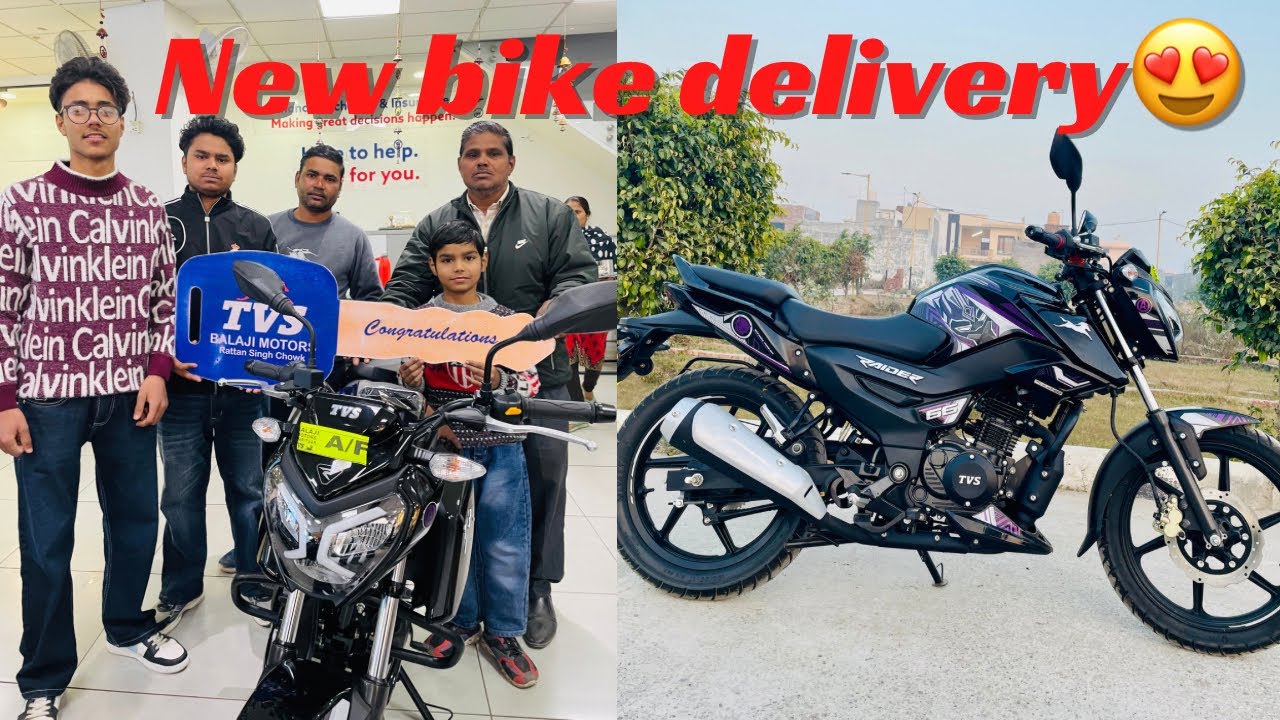 Finally taking delivery of 2nd tvs raider 😍😍 super squad edition in black panther 🏍️