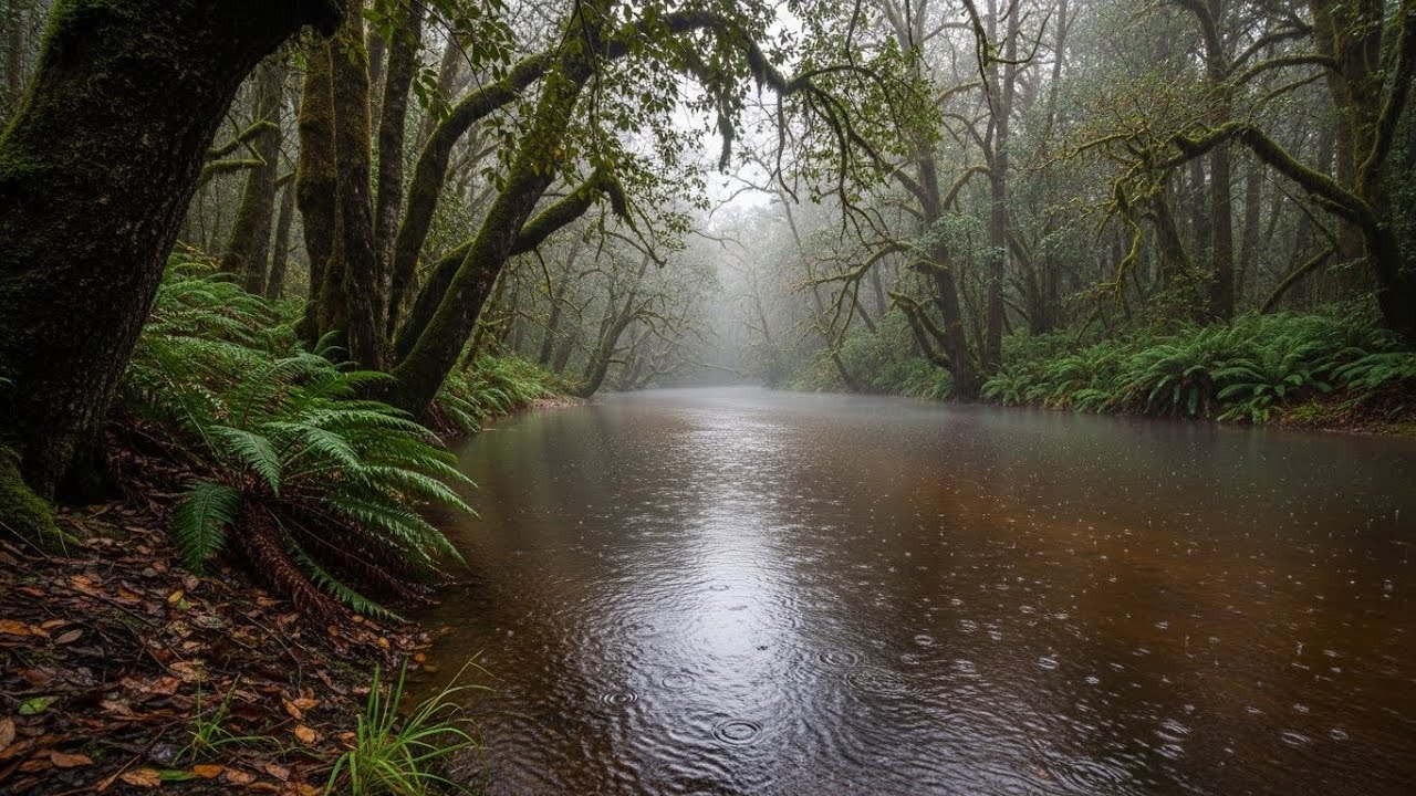 Soothing Rain Sounds with Flowing River Sounds for Relaxation, Calm Focus, and Rest