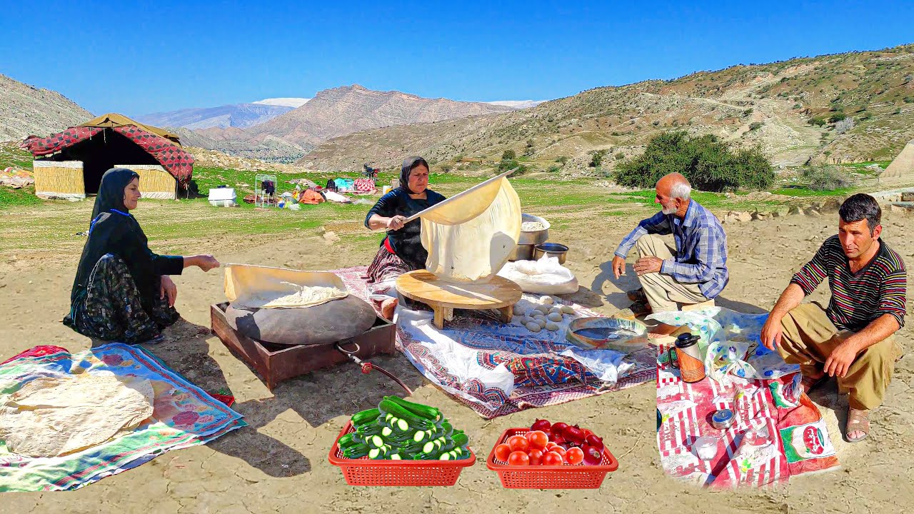 IRAN Village Cooking: Nomadic women first prepare breakfast and then cook zucchini and bread ▪️ 4K