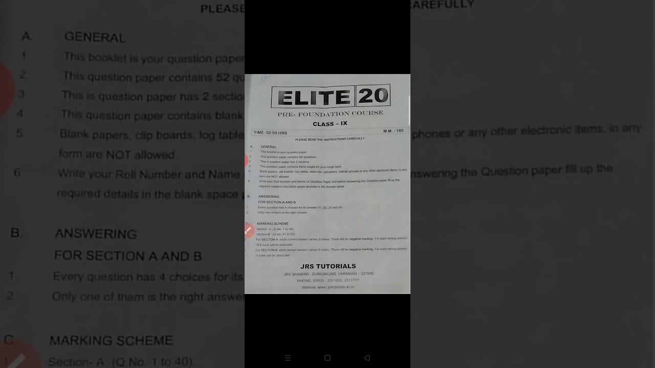 JRS ELITE-20 EXAMINATION 2021. CLASS-9 For ans.key click link in description box.