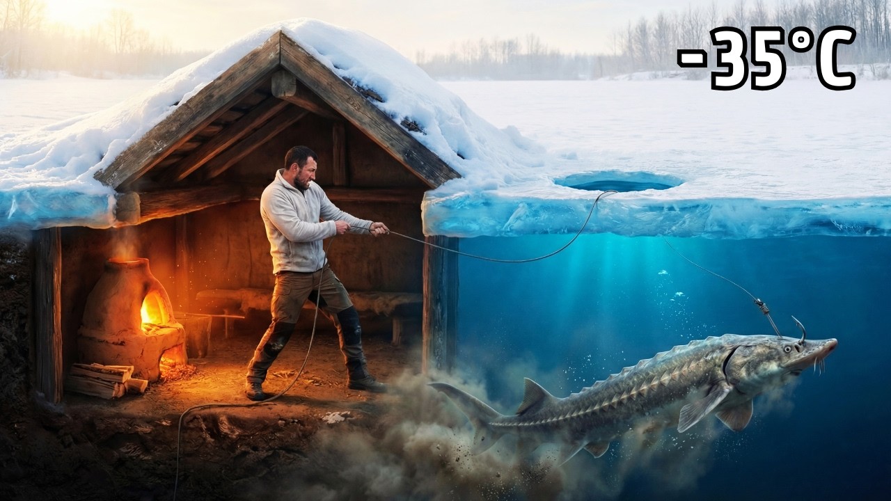 Alone Under Ice at −35°C | Clay Oven Bunker & Giant Fish Catch ASMR Survival