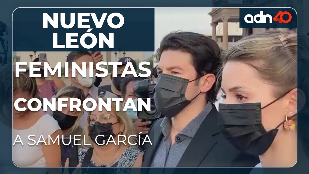 Feministas confrontan a Samuel García y Mariana Rodríguez en Nuevo León