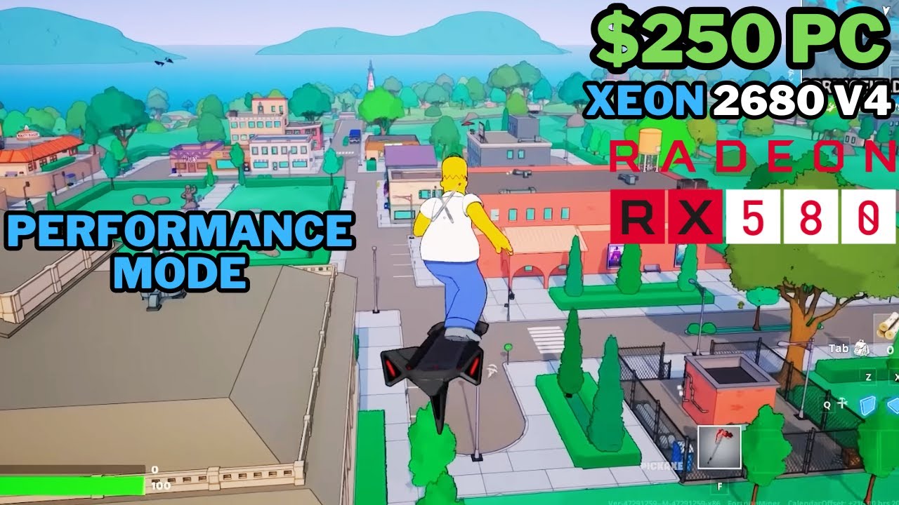 New Fortnite Simpsons Season | Xeon 2680 v4 + RX 580 8GB (2048SP) | 1080p Performance Mode Benchmark