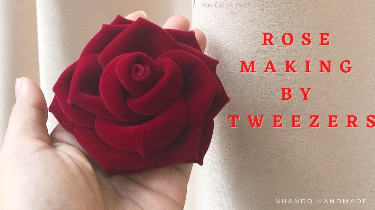 Hồng Nhung Ver.3 Curly Petal By Tweezers I Red Velvet Rose Flower DIY How to make Rose Tutorial