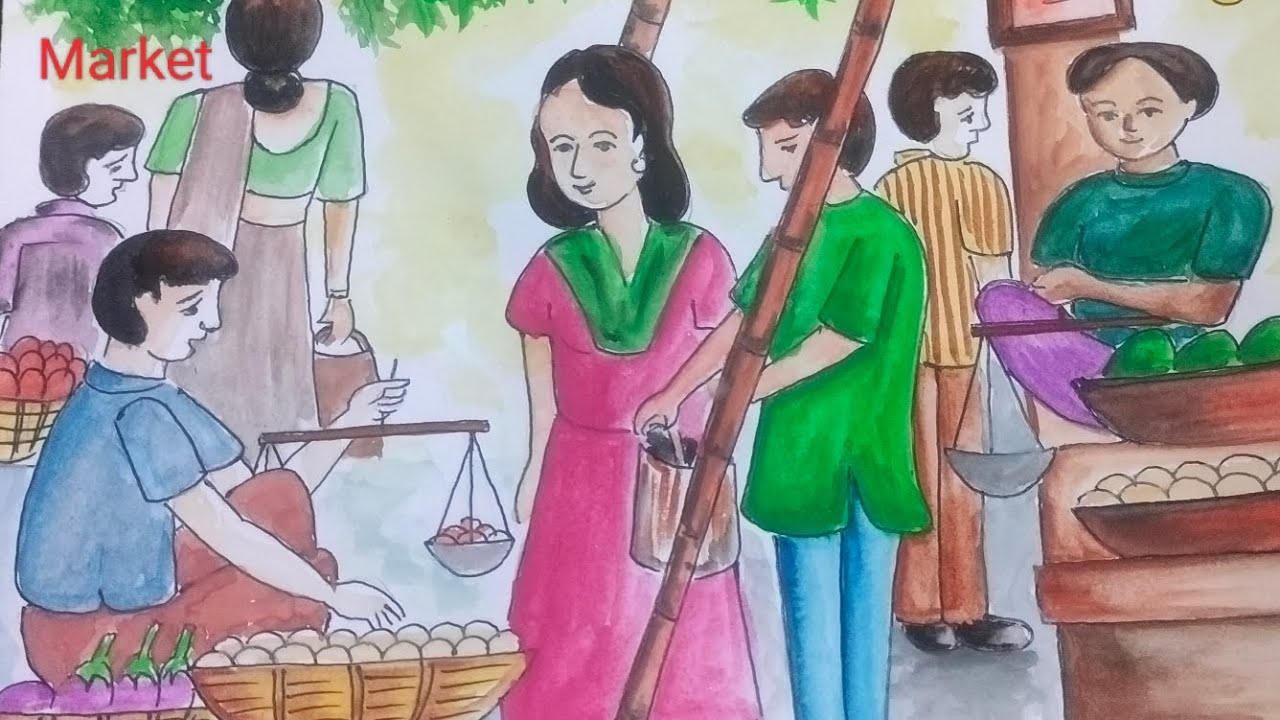 How to Draw a Market|| Shilpa kala art 