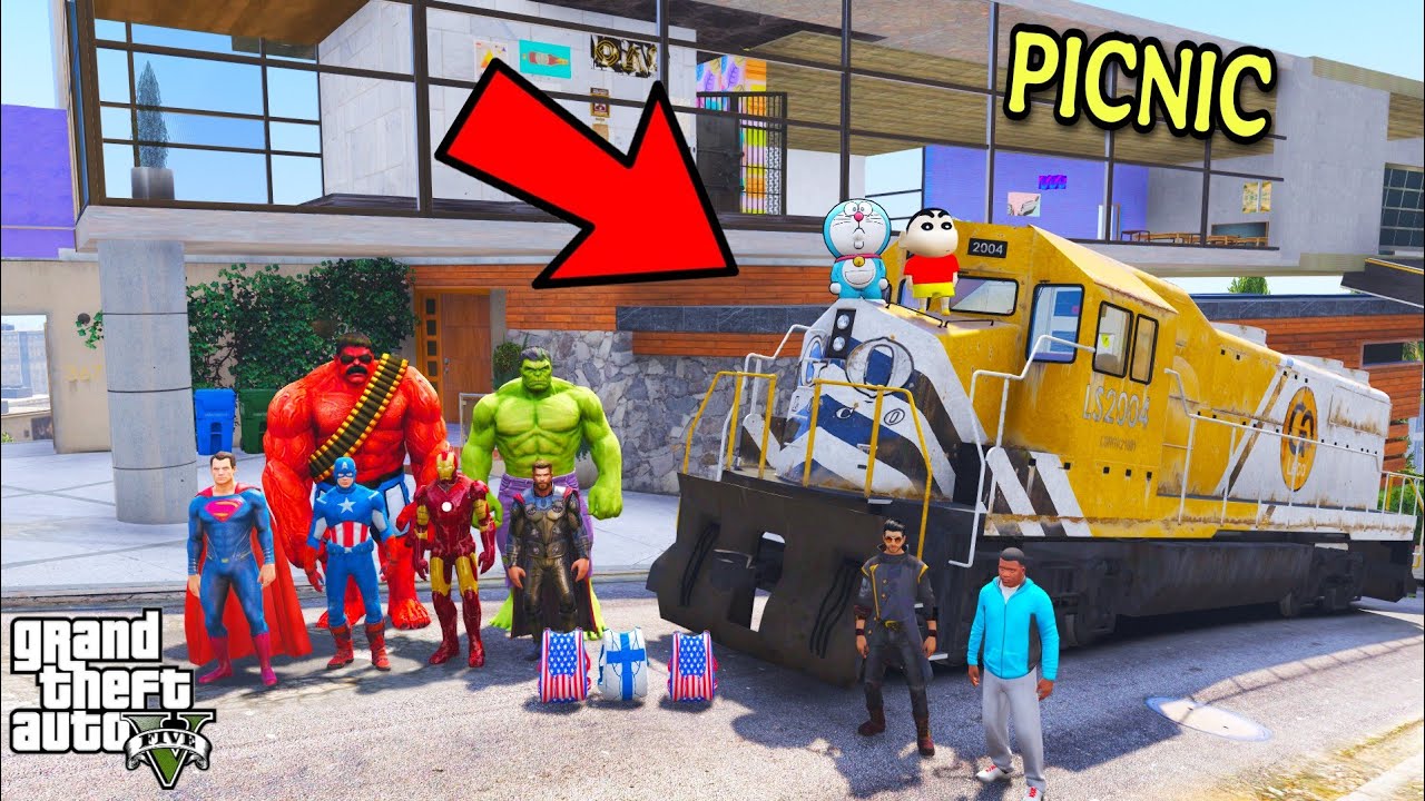 Franklin and Shinchan Start A New Train Journey with All Franklin Tuition Students in GTA V