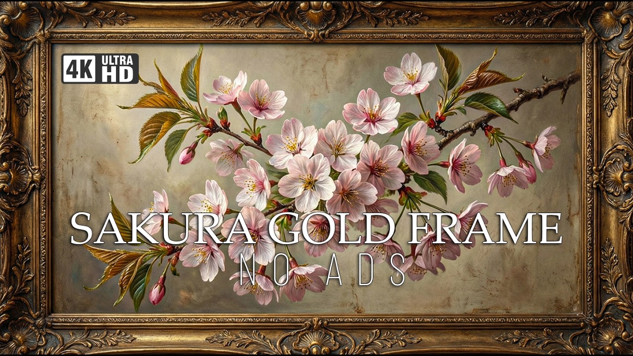 Delicate Cherry Blossoms Sakura | Gold Framed 4K Art Screensaver | Spring Floral TV Wallpaper