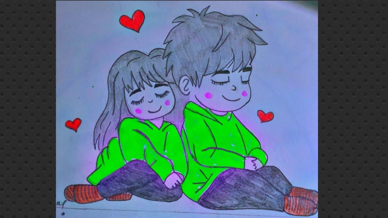 How to draw a cute anime couple cartoon sketch 💚....anime cartoon sketch step by step ❤️..
