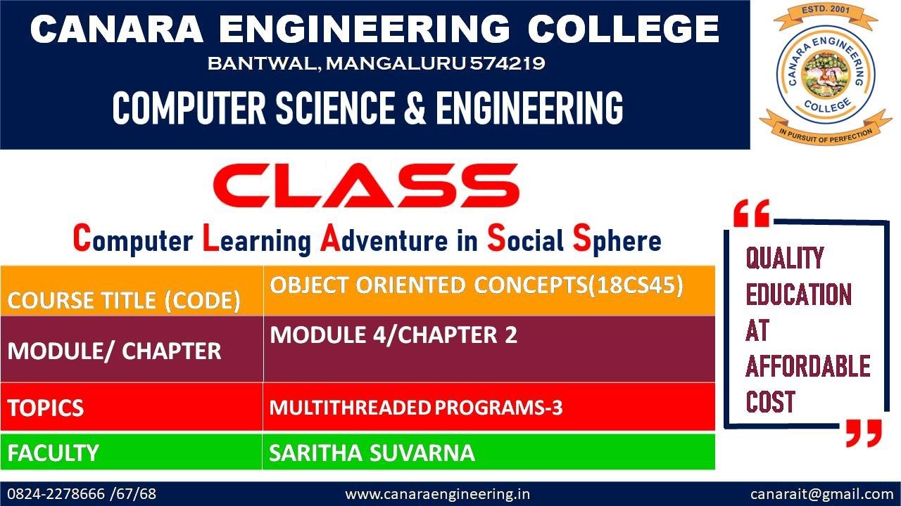VTU OOC (18CS45) OBJECT ORIENTED CONCEPTS: MULTITHREADED PROGRAMS-3 [MULTITHREADED PROGRAMS] (M4 L5)