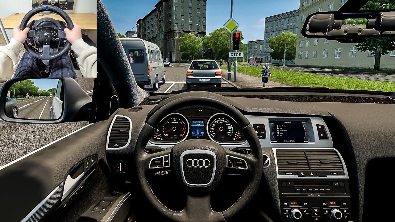 2009 Audi Q7 4L - City Car Driving [Steering Wheel Gameplay]