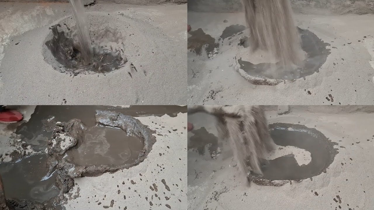 Asmr: Black Sand Cement Very Dusty Sand Pouring And Floor Mixing 
