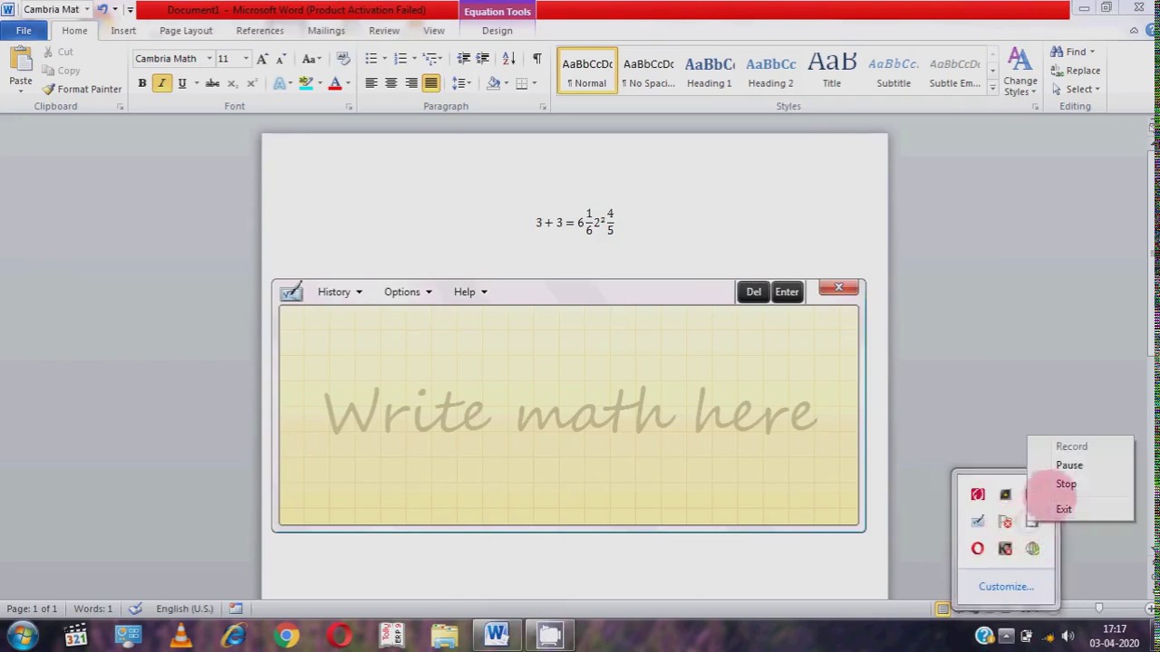 How to use math input panel in window 7