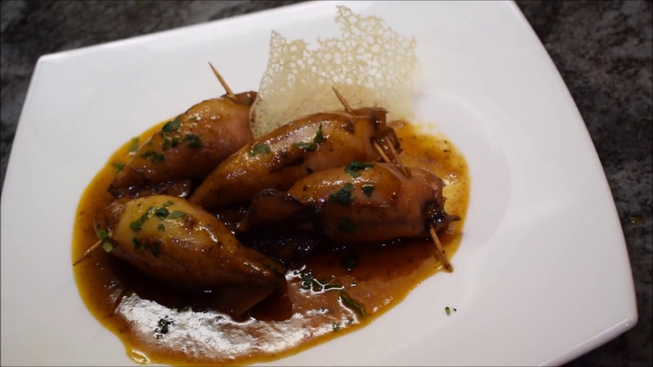 Riquísimos calamares rellenos de butifarra