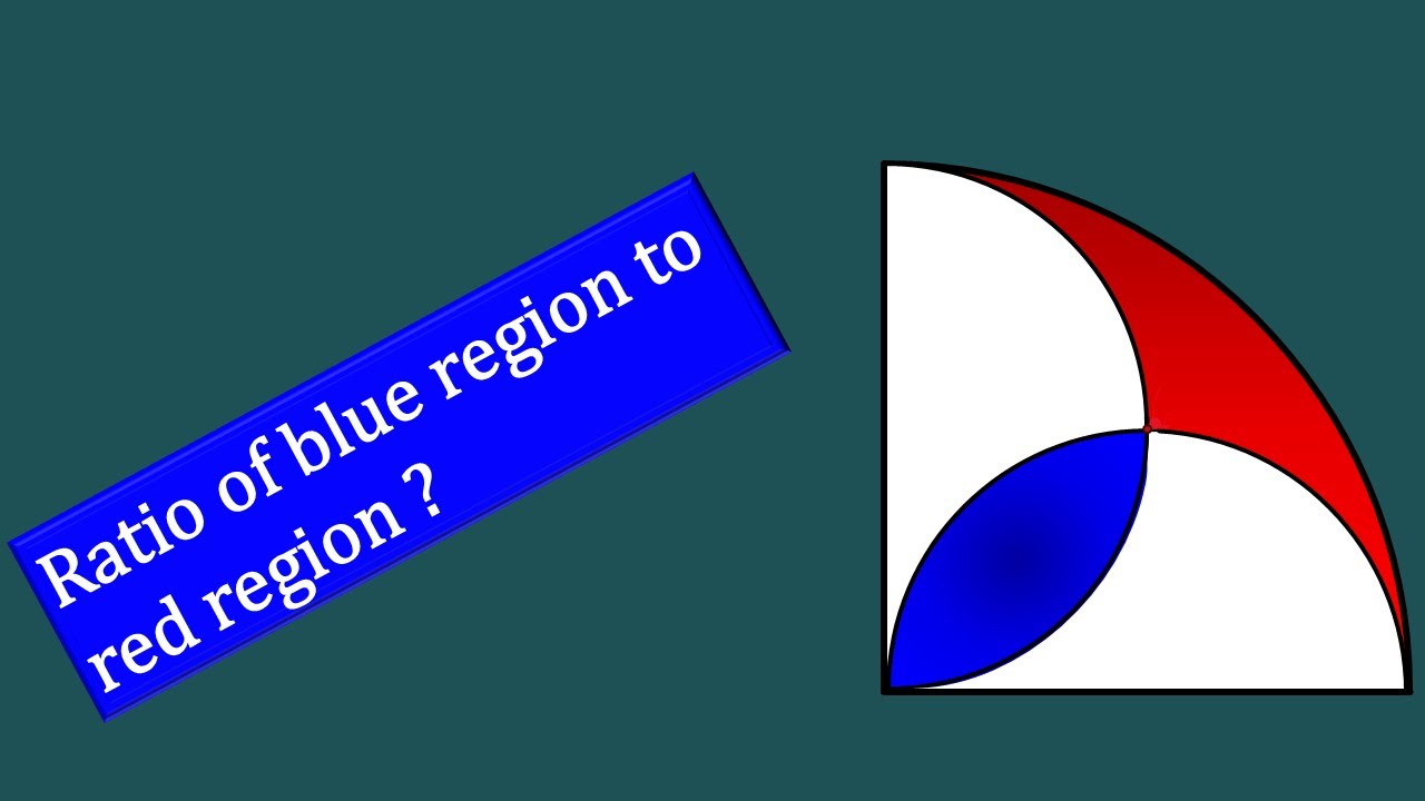 The diagram shows a quarter circle and two semicircles. Ratio of the blue region to red region = ?
