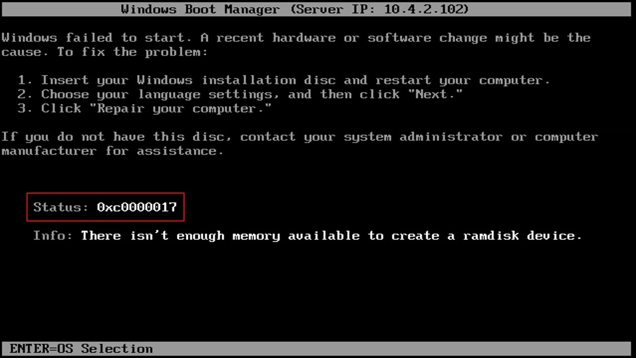 SOLUCION AL ERROR: there isn&acute;t enough memory available to create a randisk device 0xc0000017. 2023