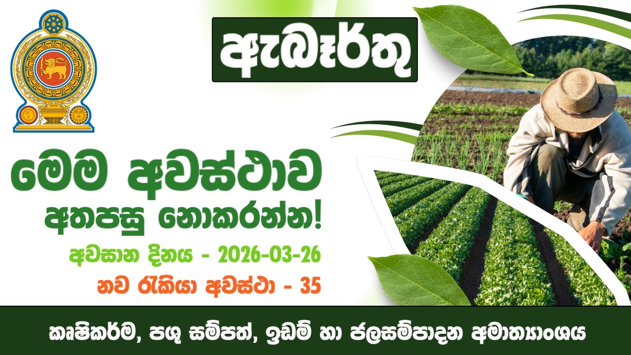 රජයේ රැකියා I Government Jobs in Sri Lanka I කෘෂිකර්ම අමාත්‍යාංශය I JobFlix SL