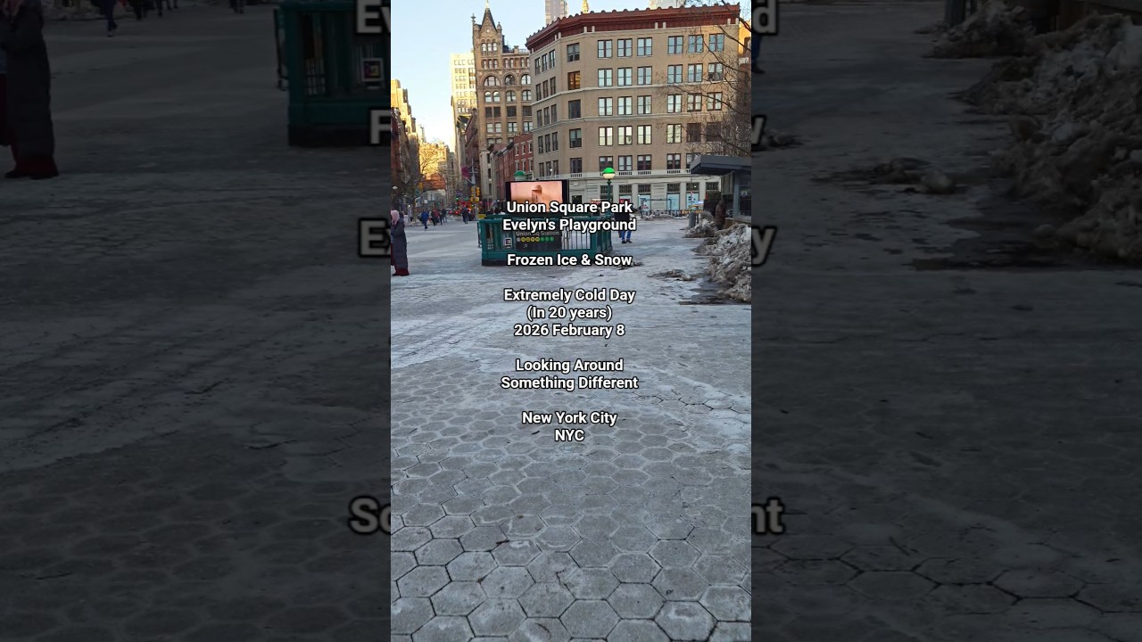 Frozen Snow & Ice in Union Square Park Playground 2026 Feb 8 New York City NYC Real Sounds Unedited