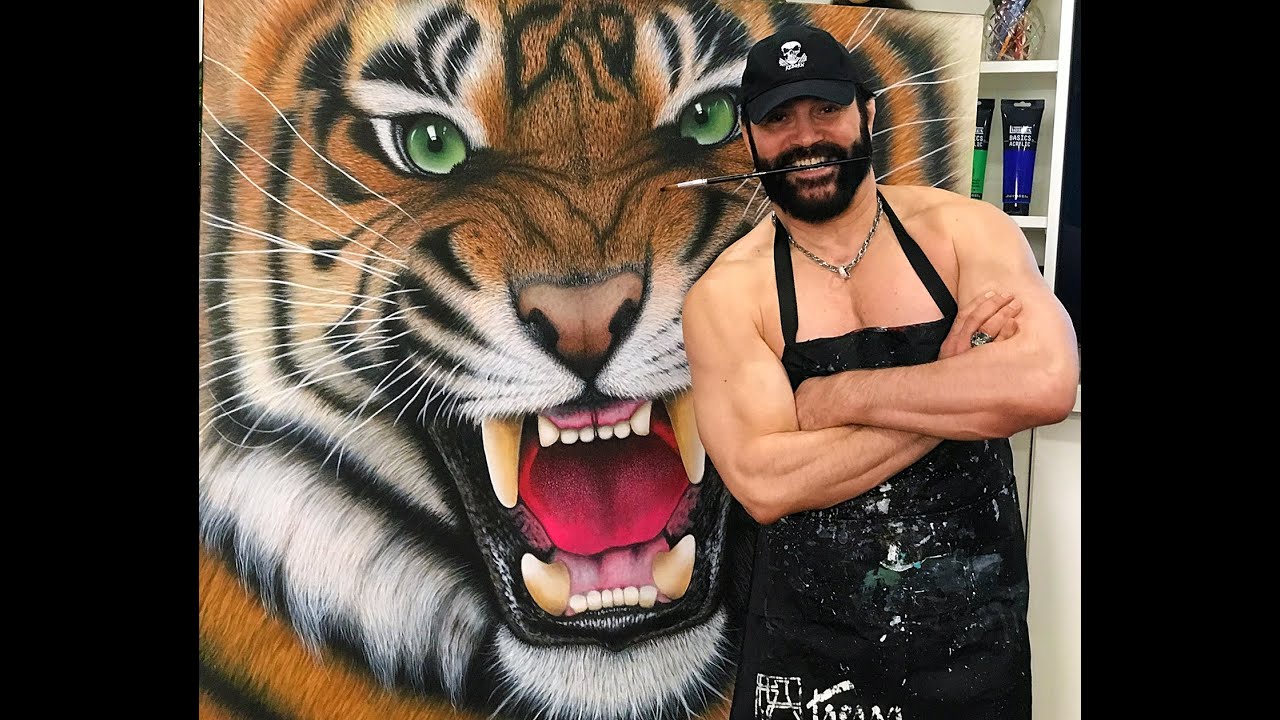 #950 How To Paint a Tiger | Acrylic Painting Tips #hyperrealism #largecanvasart #wildlife