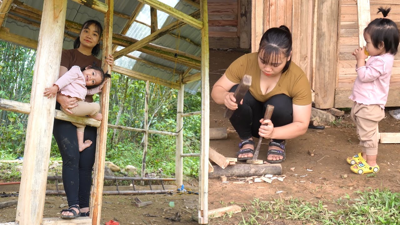 Timelapse : Start to Finish 365 Days of Single Mother Building A LogCabin - Build LogCabin Alone