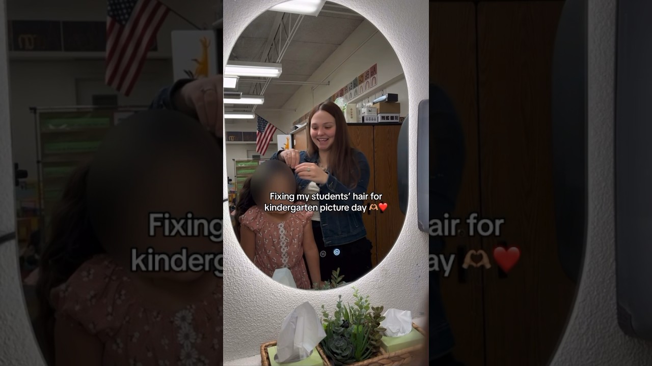 Fixing my students&rsquo; hair for kindergarten picture day 🥹🫶🏼 #kindergarten #kindergartenteacher