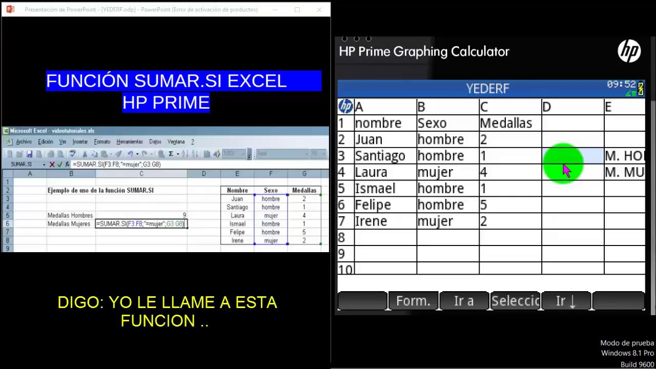 HP PRIME : FUNCION SUMA.SI EXCEL  SPREADSHEET