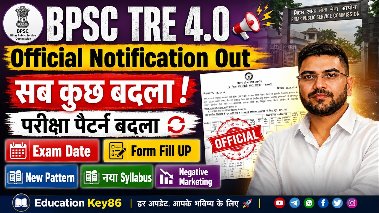 BPSC TRE 4.0 Notification Out | BPSC TRE 4.0 Latest News | TRE 4 Exam Date, Form Fill Up, Syllabus