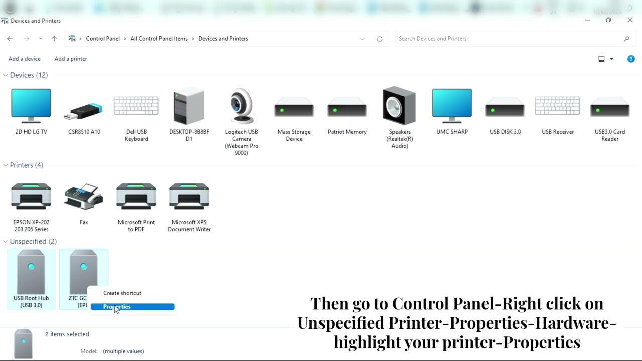 If Zebra Label Printer installs as Unspecified to Windows 11