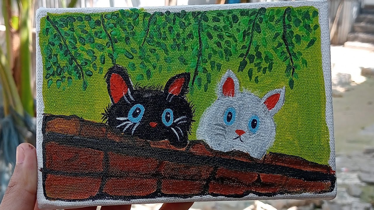 দেয়ালের ওপারে কৌতূহলী দুই চোখ 👀✨/Black & white, but full of color 🖤🤍#painting #art #longvideo 