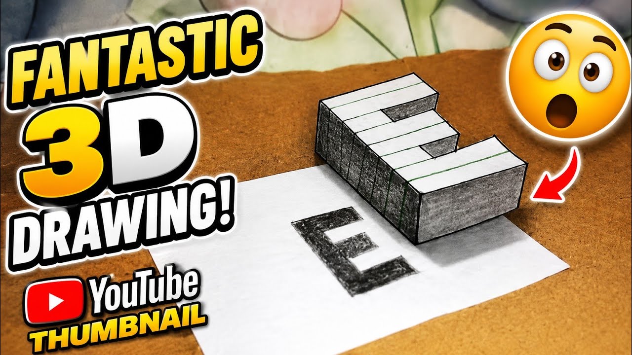 Optical illusion 3d letter tutorial drawing on the paper||3d letter E drawing for new bignner