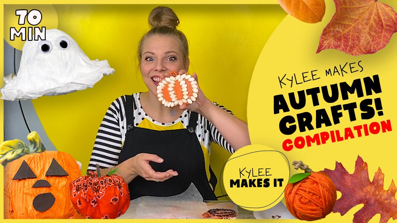 Autumn Crafts for Kids with Kylee Makes It!  Spooky Ghosts, Cute Pumpkins, Colorful Leaves!