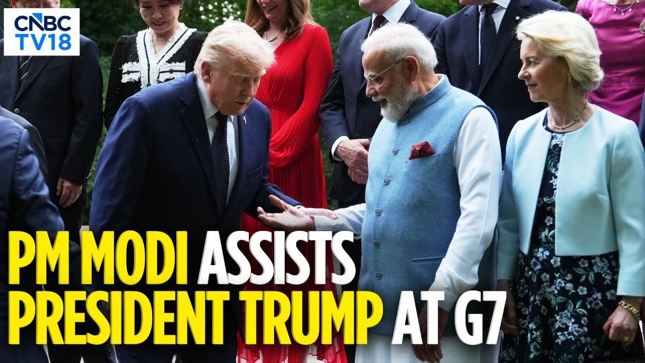 WATCH: PM Modi Helps Trump To Get on a Step Before a Group Photo of Leaders at The G7 Summit | N18G