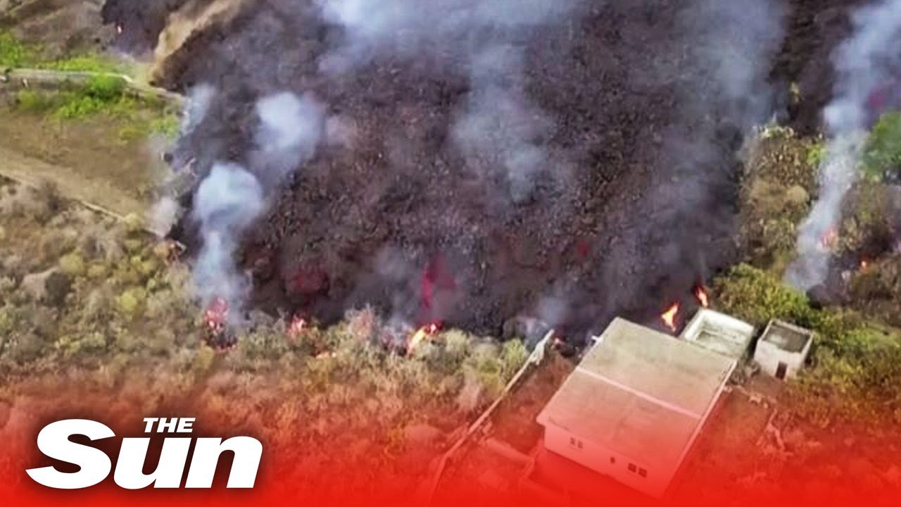 Drone vid of La Palma volcano carving fresh path of destruction