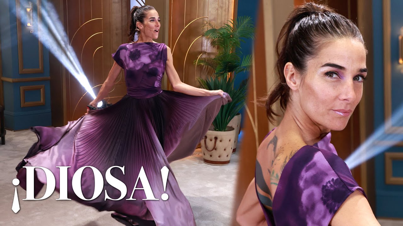 ¡QUÉ COLORES! Juana detonó la pantalla con su lookazo de Bogani en morado con macro flores