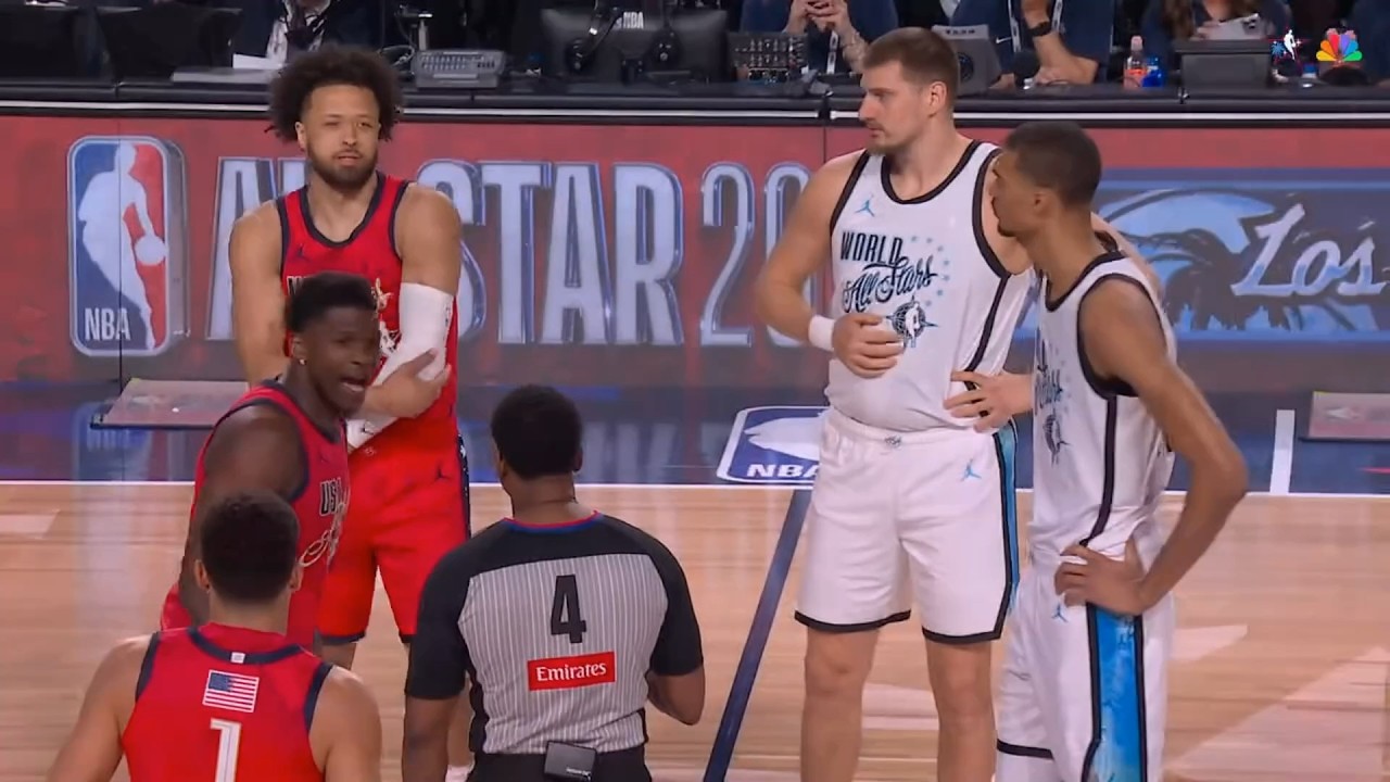 Anthony Edwards goes against Wemby in jump ball to start All Star Game 😂